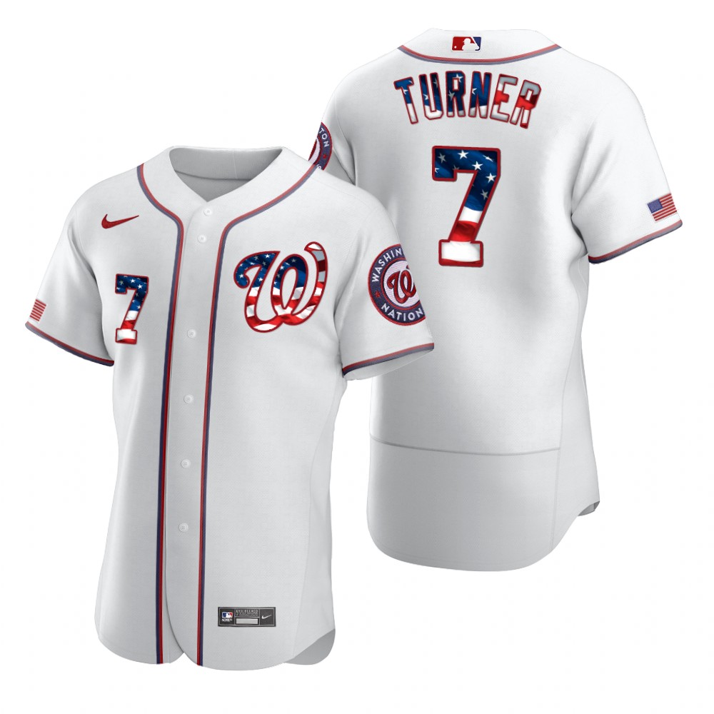 Washington Nationals #7 Trea Turner Men Nike White Fluttering USA Flag Limited Edition Authentic MLB Jersey->washington nationals->MLB Jersey